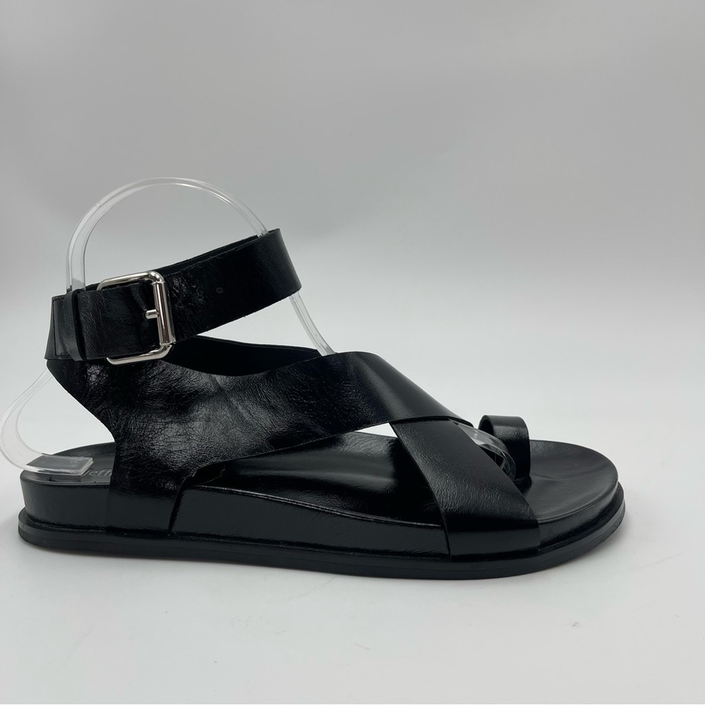 Jeffrey Campbell HVAR Black Leather Ankle Strap Sandal -SZ 7.5-MSRP $160-no box